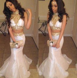 Sexy Black Girl Two Piece Prom Dress Mermaid White with Beaded Formal Evening Dresses Long Party Tuxedos9872856