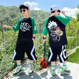 Clothing Sets Teen Boys Clothes Summer Cartoon Kids Short Sleeve T-Shirts Shorts 2Pcs Children Set 8 10 12 14Years