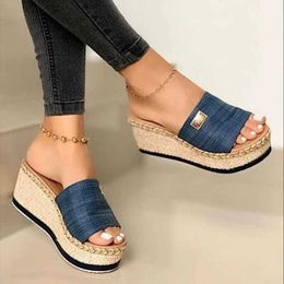 Slippers Womens high heels thick soled casual shoes womens summer wedge sandals platform mule slider H240430