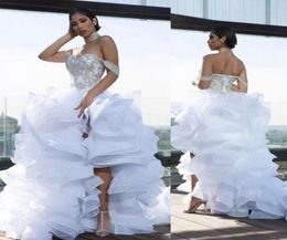 Sexy Split High Low African Wedding Gowns Beaded Crystals Tiered Ruffles Design Bridal Dresses Appliques Lace Vestidos De Noiva Of3762823