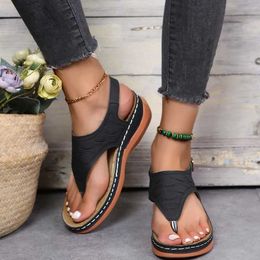 Sandals 2023 Summer Strap Womens Flats Open Toe Solid Casual Shoes Rome Wedges Thong Sexy Ladies H2403259