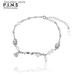 Charm Bracelets F.I.N.S Korean Small S925 Sterling Silver Pearl for Women Luxury Zircon Inlaid Charms s Wedding Fine Jewellery L240320