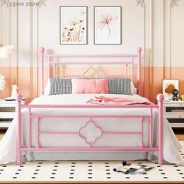 Other Bedding Supplies Childrens bed with retro headboard and tailboard/No spring/No noise/Easy to assemble pink childrens bed Y240320