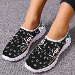 Flats INSTANTARTS Black Funny Cartoon Teeth Print Ladies Summer Mesh Shoes Comfortable Lightweight Slip On Footwear Mesh Sneakers