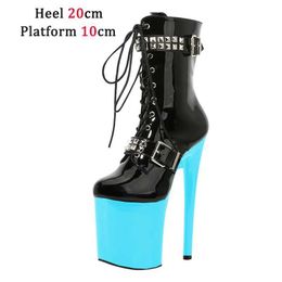 Dress Shoes Brand Women Black Classic Short Boots Sexy Platform Super High Heels 17 20CM Pole Dance lace-up Roman H240321TNWGFOP5