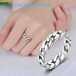 Original Designer Fashion Trend Band Rings Make Old Mahua Roman Open Thai Silver Weave Knot Rattan Ring for Men and Women