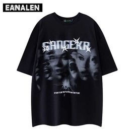 Men's T-Shirts Harajuku Retro Abstract Graphic Black T-shirt for Mens Extra Large Street Clothing Rock Punk Gothic Letter Star T-shirt for Womens Y2K J240319