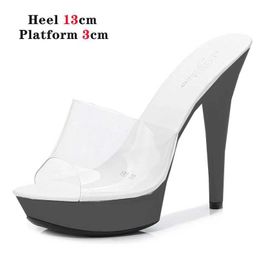 Dress Shoes Candy Colors High Heels Women Platform Sandals Summer PVC Slides Waterproof 13cm Thick Bottomed Nightclub Sexy High-heeledO71N H240321