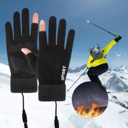 Gloves Touch Screen Electric Heated Hand Warmer Soft USB Rechargeable Heated Motorcycle Gloves 2 Finger Heated Gloves Winter Ski Gloves