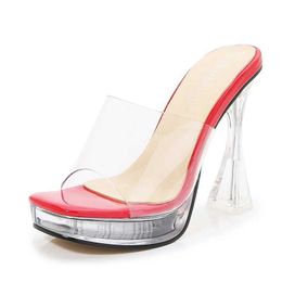 Dress Shoes Womens New Thick Heels Sandals European And American Nightclubs Transparent Model Waterproof Platform High-heel Slippers H240321YAICYJ6D