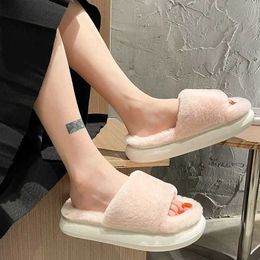 Slippers Thick fluffy fur slider 2022 new womens winter house warm flip home flat shoes01CMH9 H240322ZLO1 H240322