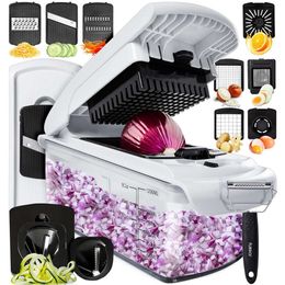 Fullstar Slicer, Food Veggie Onion Chopper, Vegetable Chopper with Container, Mandoline Slicer & Cheese Grater (11 in 1 - White)