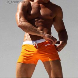 Men's Shorts Summer Mens Beach Swimming Pants Tight Shorts Lace Up Flat Corner Pants Front Pocket Quick Drying Stretchy Swimming Pants Y240320