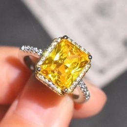 Cluster Rings Classic Design Princess Square Pink CZ Gemstone Luxury Citrine 925 Silver Adjustable For Women Fashion Jewellery Gift