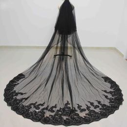Real Pos Black 3 Meters 2 Layers Bling Sequins Long Wedding Veil WITH Comb New Bridal Veil Bridal Accessories2144808