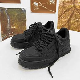 Casual Shoes Versatile Sneakers Version Sports Comfort Breathable Black Single Increase Sewing Lace-up Women Tennis