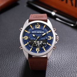 Luxury Watch Men Top Brand Leather Watches Man Quartz Analog Digital Waterproof Wristwatch Big Watch Clock Klok KT1818304H