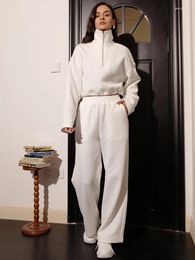 Women's Two Piece Pants Women Casual Spring White Cropped Top Sets Sweatshirts