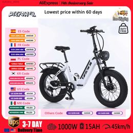 Bikes Ride-Ons DEEPOWER 1000W Ectric Bicyc 1000W 48V 15AH 20*4.0 Inch Fat Tire Ebike 20 Inch Mountain Beach Snow ectric bike L240319