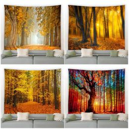 Tapestries Autumn Forest Landscape Tapestry Maple Tree Yellow Fallen Leaves Plant Nature Scenery Garden Wall Hanging Home Living Room Decor