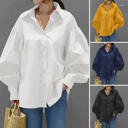 Women's Blouses Vintage Lantern Seeve Women Blouse Tops 2024 Autumn Cotton White Oversized Casual Solid Office Shirts S-5XL 24160