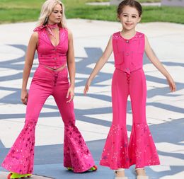 Girls Barbie princess performance clothes sets kids star printed cosplay party clothing outfits children vest flare pants Bows scarves 3pcs Z4293