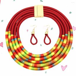 Necklace Earrings Set Magnetic Buckle European And American African Style Snap Hand-woven Women Miss