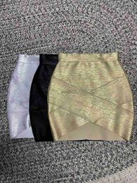 Skirts Skorts Top Quality Gold Silver Black Foil Colour Women Sexy Bandage Bodycon Mini SKirt Nightclub Party Celebrate Wear Skirts 240319