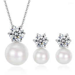 Necklace Earrings Set Simple White Imitation Glass Pearl Necklaces For Women Zircon Jewelry Bride Wedding Party Gift