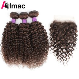 Closure Brown Colour Natural Black Jerry Curly Human Hair Bundles With 4x4 Lace Closure Peruvian Remy Hair With Swiss Lace 200g/Set