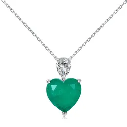 Chains European And American S925 Sterling Silver Necklace For Women With Emerald Large Heart Zircon Inlaid Classic