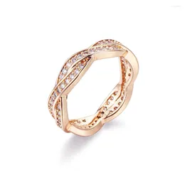 Cluster Rings MxGxFam 585 Rose Gold Color Zircon Weave Jewelry For Women Fashion