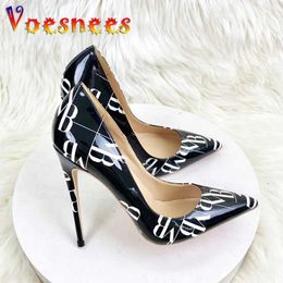 Dress Shoes 2023 New Letter Graffiti High Heels 12CM Thin heeled Banquet Single European And American Style Fashion Pointy Women Pumps H240325