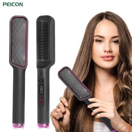 Irons Hair Straightening Brush Fast Heating Comb Curling Iron Styler Electric Comb Straightener With LCD Display Multifunctional Comb