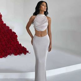 Summer Women Halter Small Vest Two Piece Slim And Sexy Backless Wrap Skirts Suits Female Beach Tunics Outlet Kaftan Dress 240314