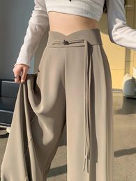 Women's Pants Chinese Style Button-up Suit Women Spring Sumnmer Fashion High Waist Straight Trousers Ladies Loose Wide Leg