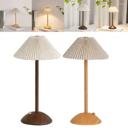 Table Lamps Cordless Lamp Wood Base Bedside Fabric Shade Dimmable Touch Rechargeable For Living Room Dorm Home Office