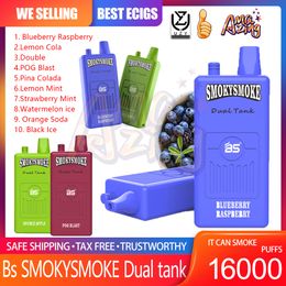 BS SMOKYSMOKE Dual Tank16000 Puff Disposable E Cigarette Vape Pen 2% 5% Rechargeable 650mAh Battery 18mlx2 Capacity 16k Puffs