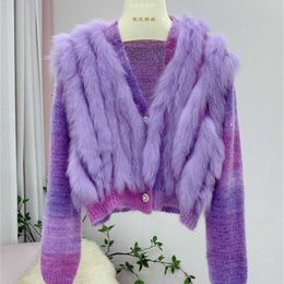 Women's Fur Faux Fur Autumn/winter New Fox Fur Grass Womens Versatile Short Cardigan Coat Sweater Knit Sweater Wool Autumn Dress