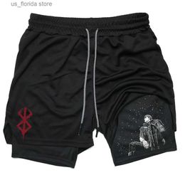 Men's Shorts Mens Gym Performance Shorts Anime 2 In 1 Running Quick-Drying Jogging Short Pants Workout Sportswear Basketball Shorts Y240320