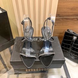 2024 Designer sandals pointed high heels Fashion rhinestone single shoes 10cm mid-heel women's sandals Black wedding LACES dust bag 35-40