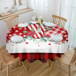 Table Cloth Valentine'S Day Love Rose Waterproof Tablecloth Decoration Wedding Home Kitchen Dining Room Round