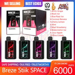 Certified Products Breze Stiik SPACE 6000 Puff Disposable E Cigarette Vaper Bar 6k Puff Battery Power 1500mAh 13ml 10 Flavours Vapes