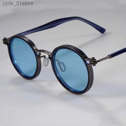 Sunglasses Vintage Small Round Alloy+Acetate Tavat Sunglasses Unique Hollow Inlay Design Polarised Lens Good Quality Women Man Eyeglasses L240320