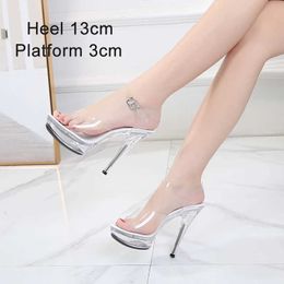 Dress Shoes Stripper Heels Women Sandal Female Model T Station Catwalk Sexy Crystal Transparent High Waterproof Head SandalsTRC3 H240321