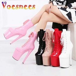 Dress Shoes Sexy Women Ankle Boots INS Style 20CM Extreme High Heels Platform Lace Up Pole Dancing Side Zip H240325
