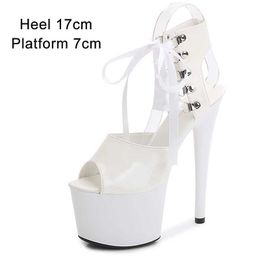 Dress Shoes Women 15CM 17CM 20CM High Heels Catwalk Pole Dance Sandals Fine Thick Bottom Ankle Strap Sexy Platform Wedding77TD H240321