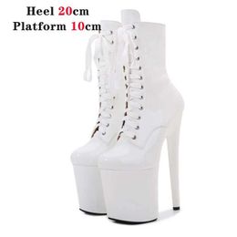 Dress Shoes Sexy Women Ankle Boots INS Style 20CM Extreme High Heels Platform Lace Up Pole Dancing Side ZipT1HL H240321