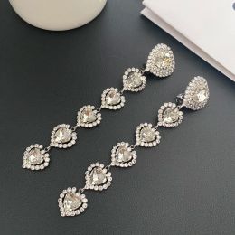 Europe Trend Heart Crystal Long Silver Colour Earrings Ear Clip Lovely High Quality Design Jewellery