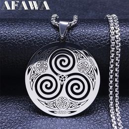 Stainless Steel Witchcraft Vortex Necklace Silver Colour Viking Triskelion Celtic Knot Spiral Triskele Jewellery N7062S02 240311